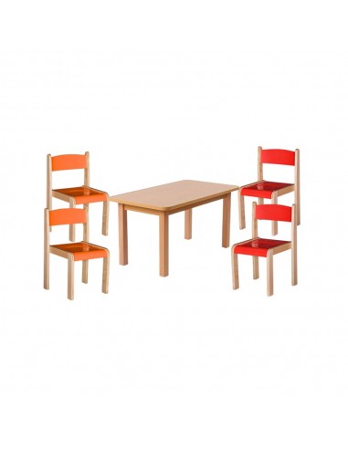 Set masa si 4 scaune gradinita Bambi, H35, rosu/portocaliu