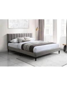 Pat dublu KL Amalia, tapitat cu catifea, somiera inclusa, structura lemn masiv, 160x200 cm, maro deschis